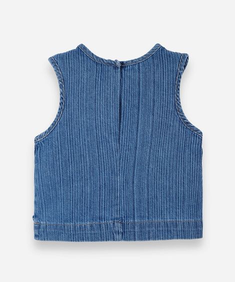 regata infantil jeans com laços listrada azul