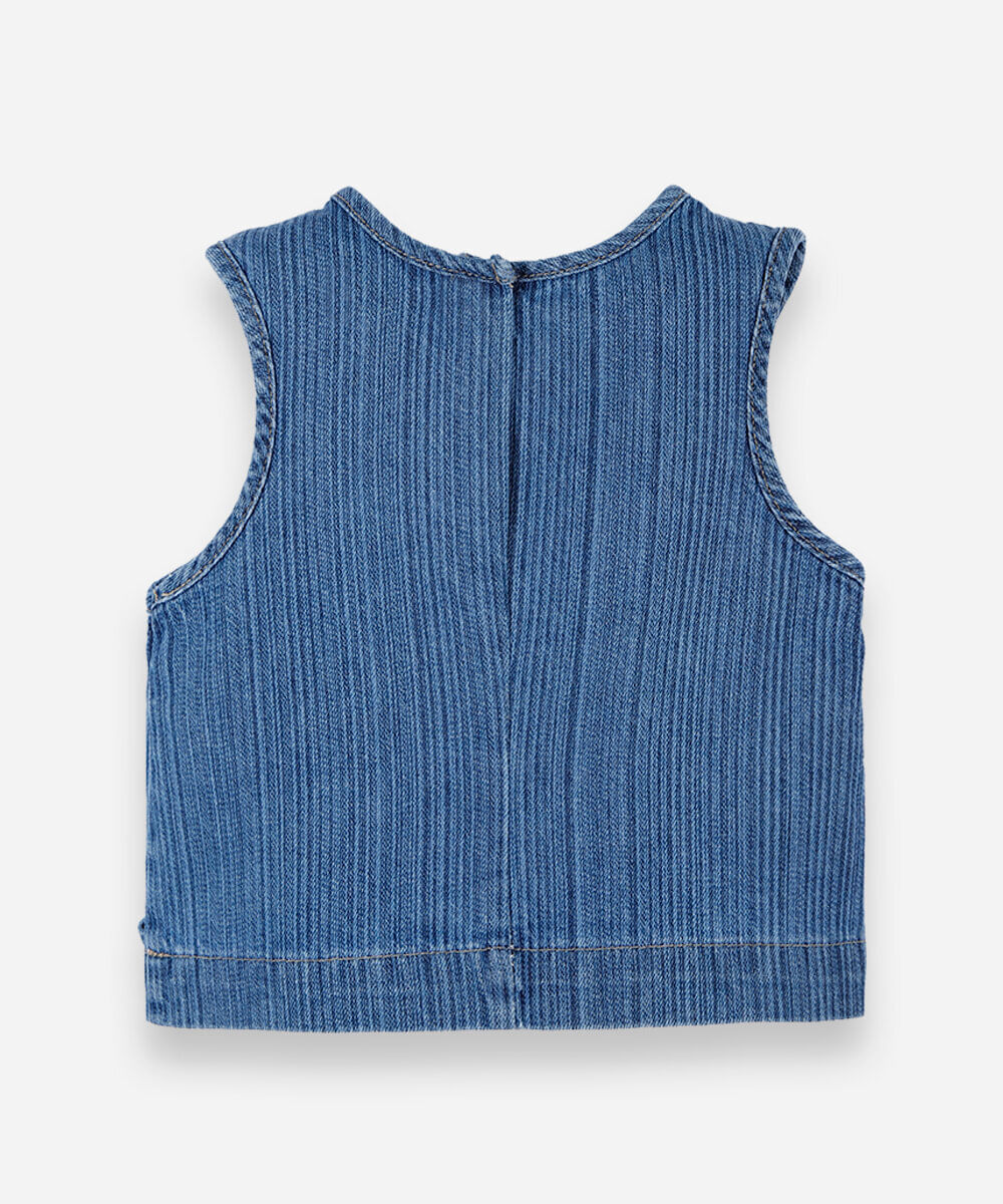 regata infantil jeans com laços listrada azul