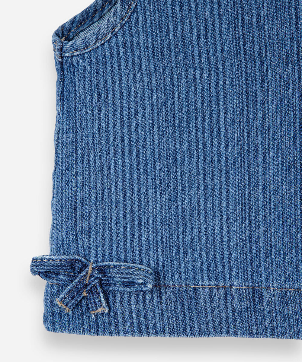regata infantil jeans com laços listrada azul