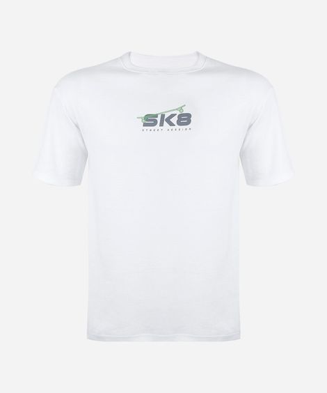 camiseta juvenil de malha com estampa de skate off white