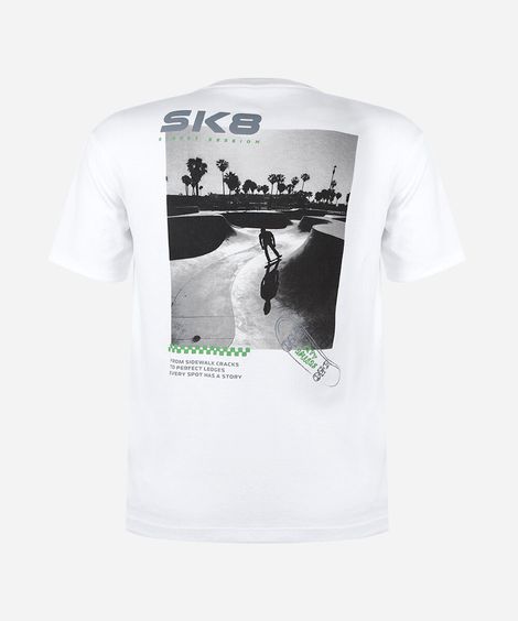 camiseta juvenil de malha com estampa de skate off white