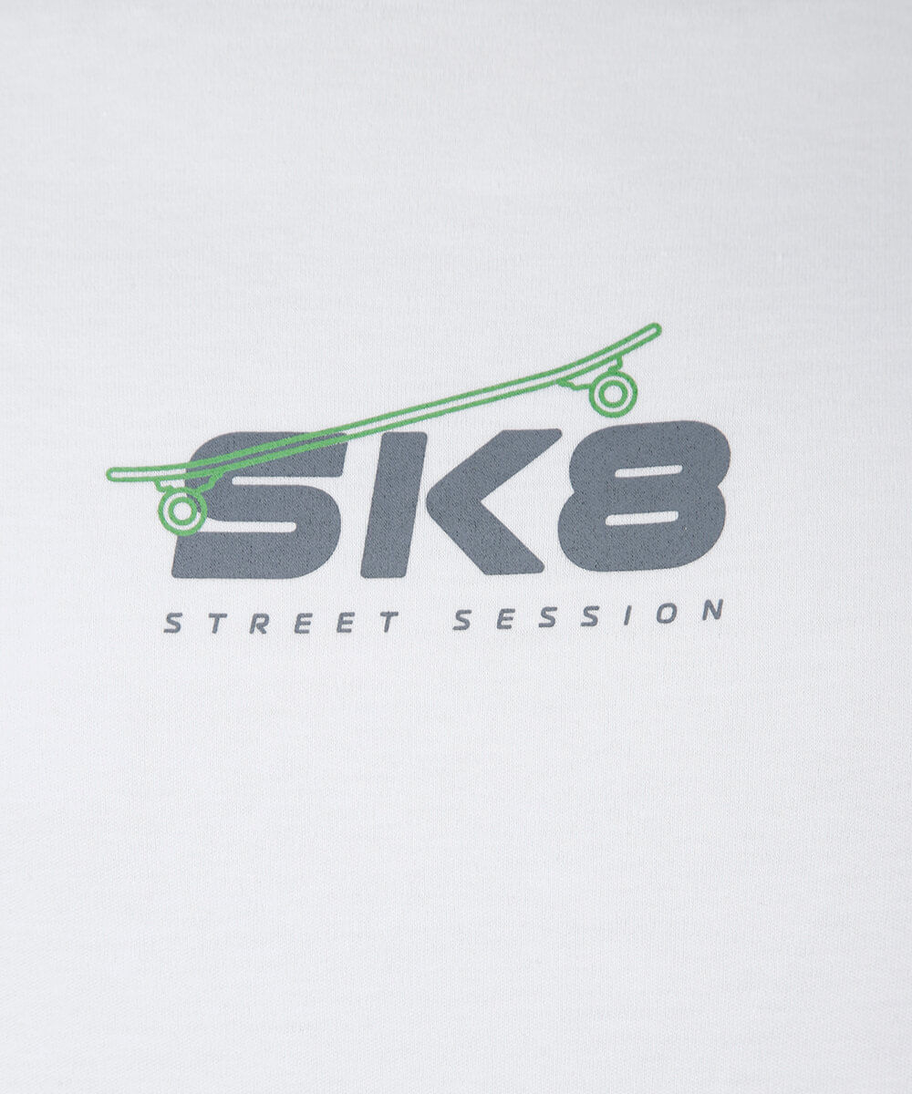 camiseta juvenil de malha com estampa de skate off white