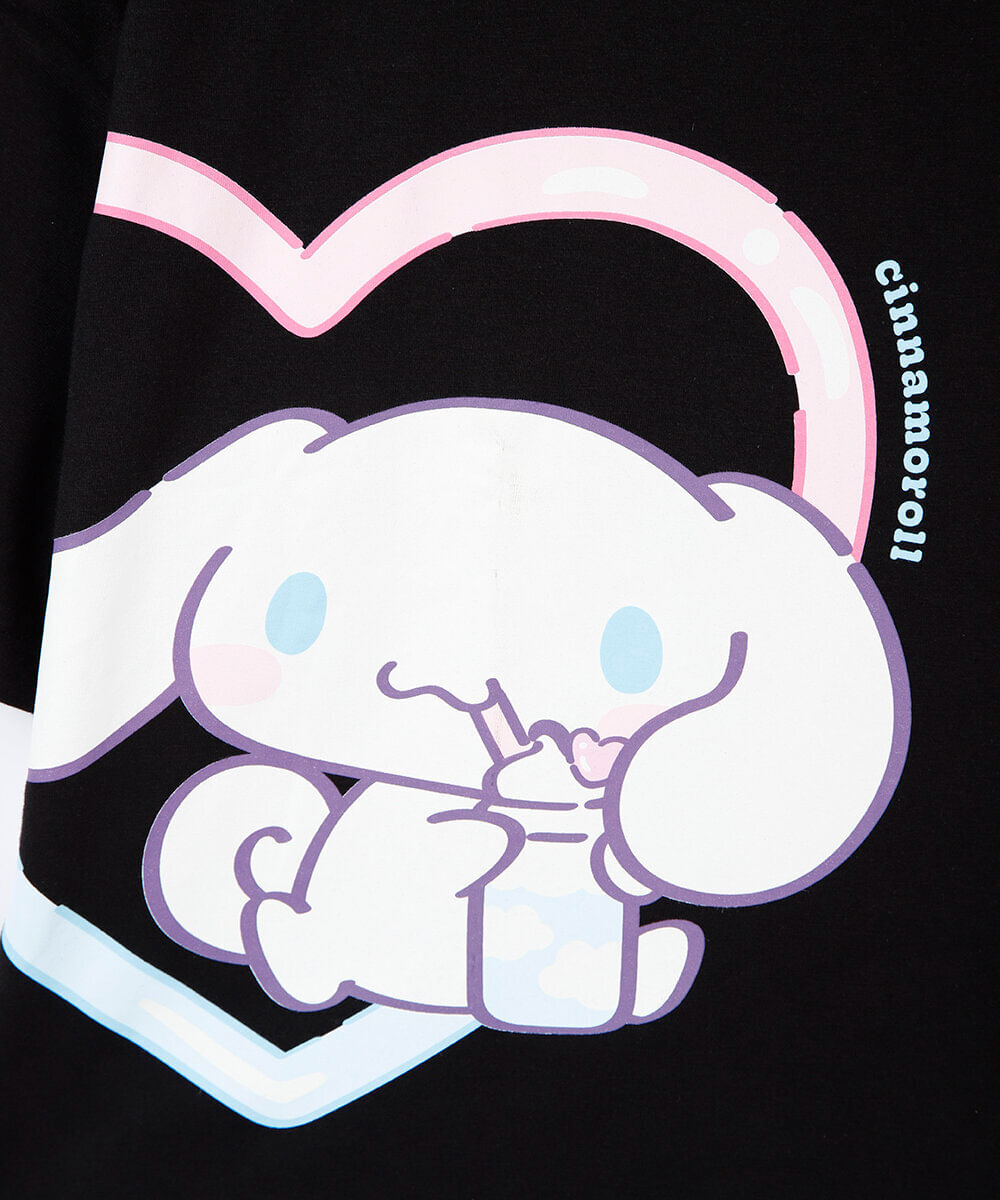 camiseta juvenil de algodão manga curta cinnamoroll preta