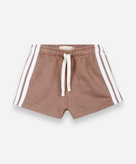 short infantil de moletom com listra lateral bege