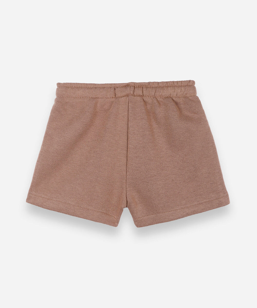 short infantil de moletom com listra lateral bege