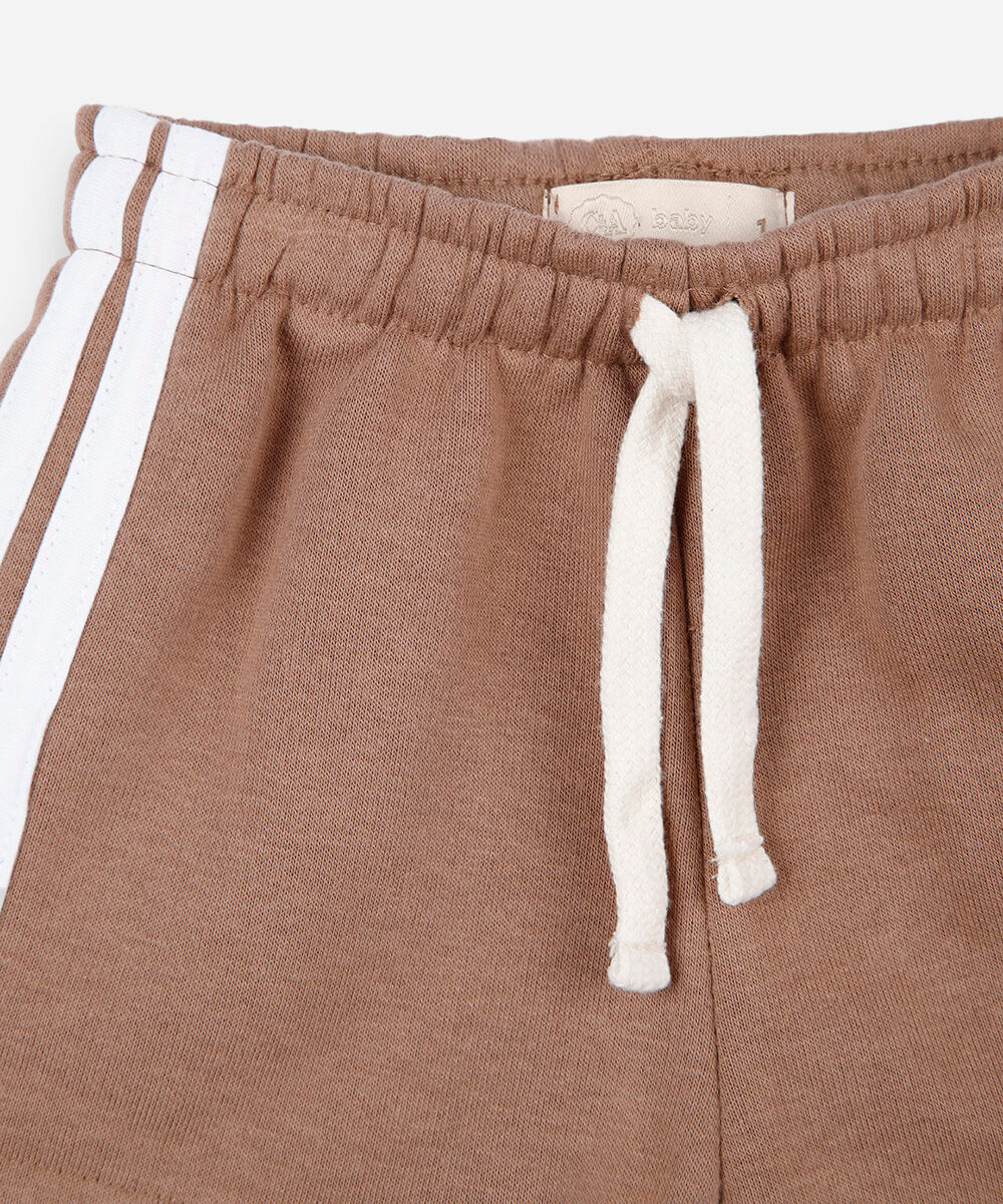 short infantil de moletom com listra lateral bege