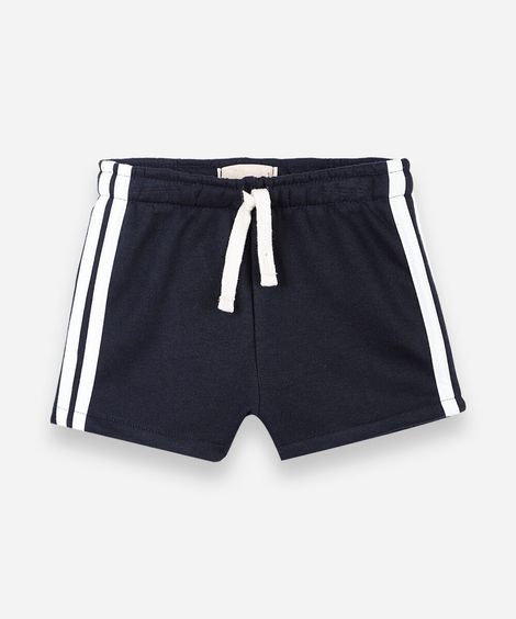 short infantil de moletom com listra lateral azul