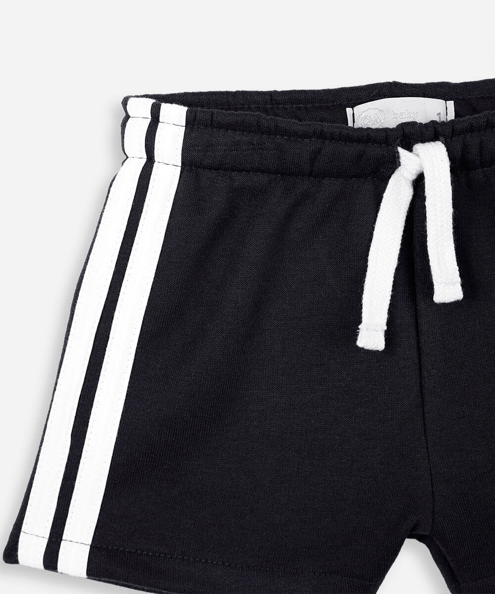 short infantil de moletom com listra lateral preto