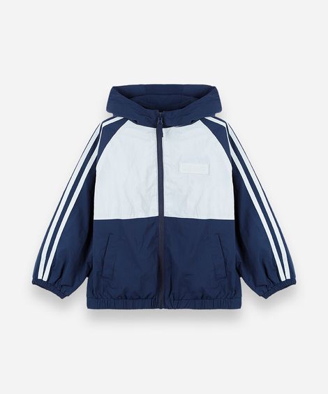 jaqueta infantil com capuz e listras azul