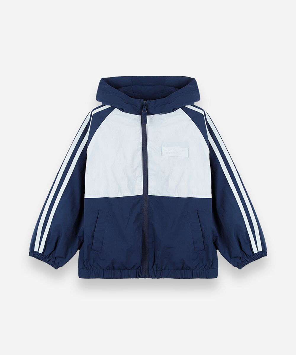 jaqueta infantil com capuz e listras azul