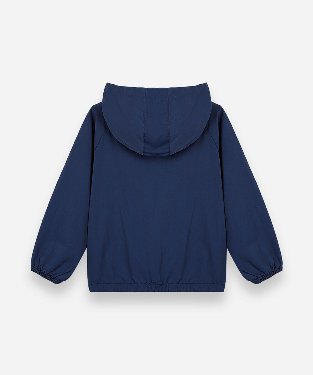 jaqueta infantil com capuz e listras azul