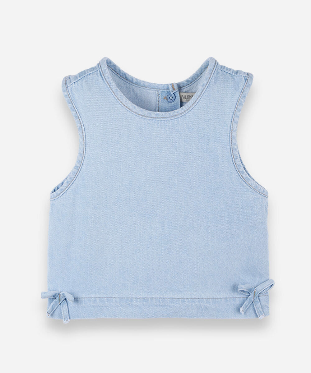 regata infantil jeans com laços azul