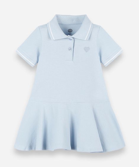 vestido polo infantil de malha com bordado azul