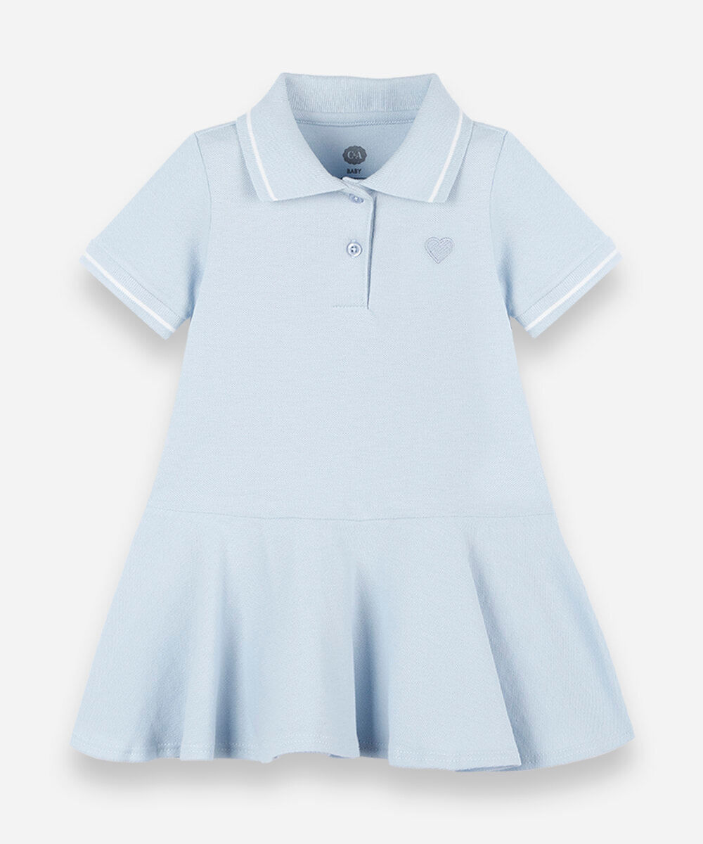 vestido polo infantil de malha com bordado azul