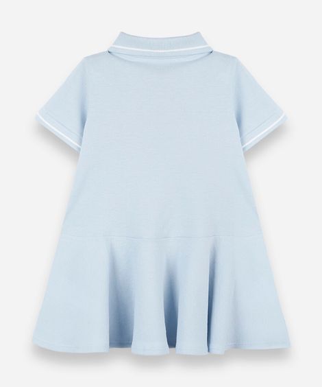 vestido polo infantil de malha com bordado azul