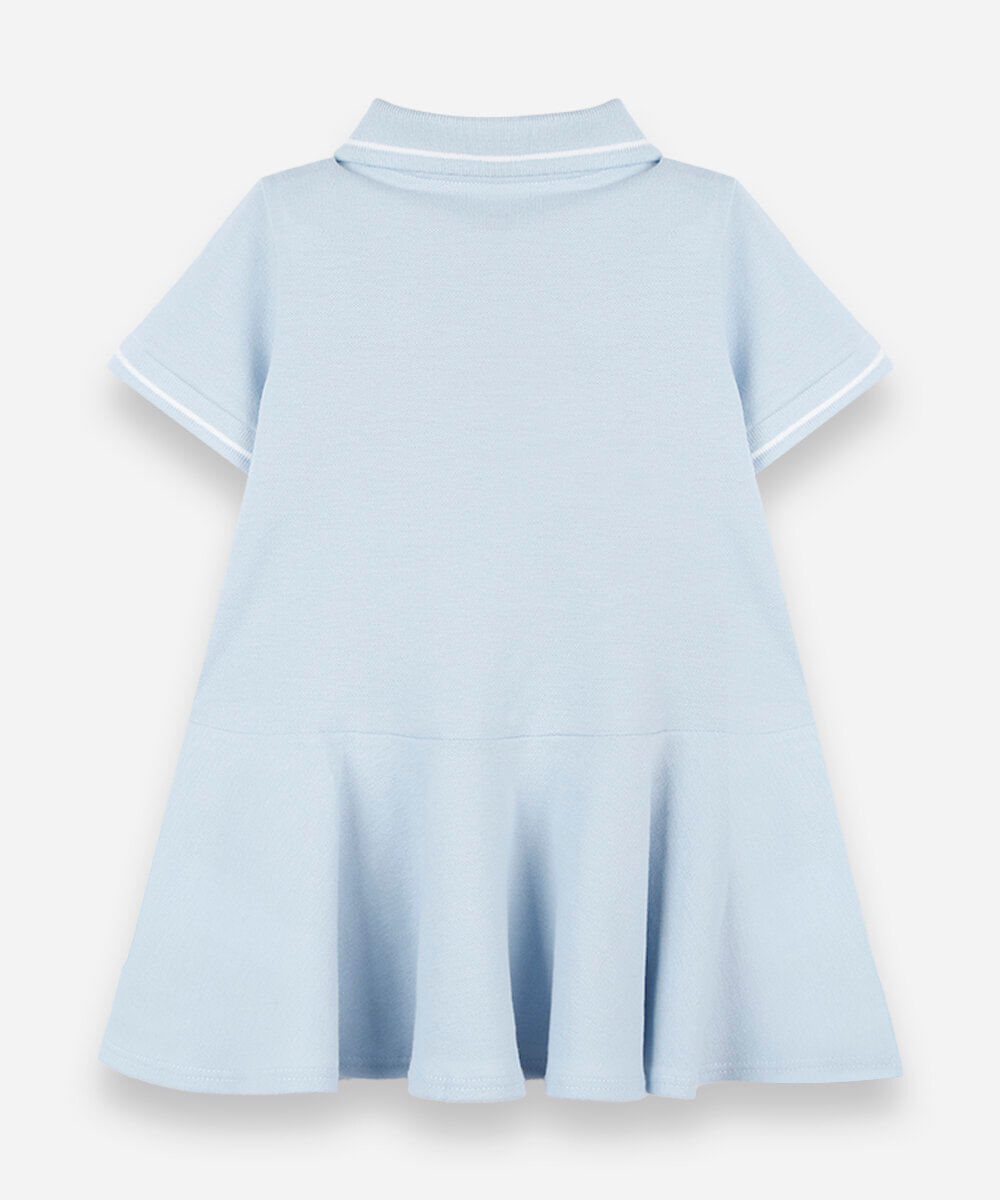 vestido polo infantil de malha com bordado azul