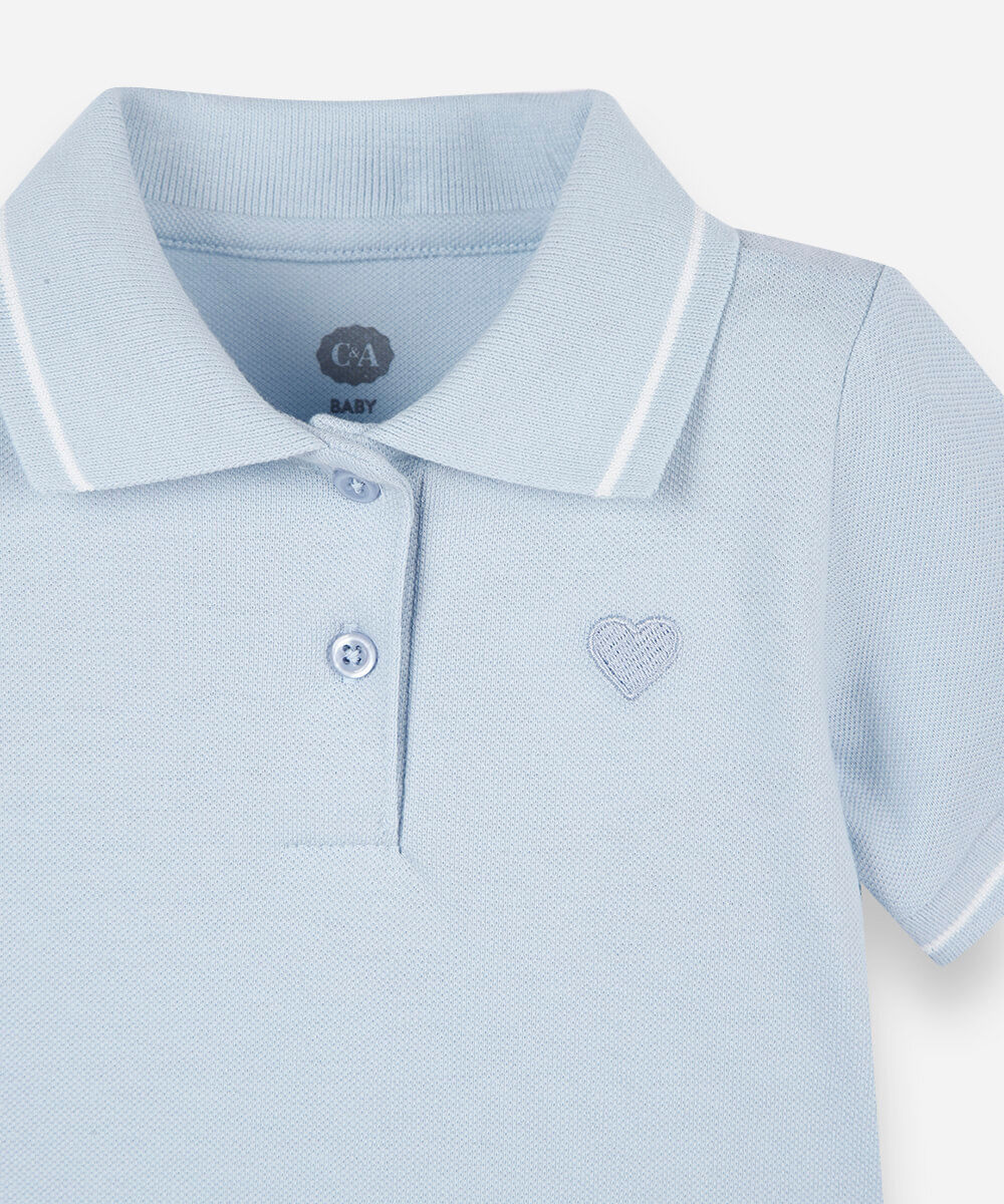 vestido polo infantil de malha com bordado azul