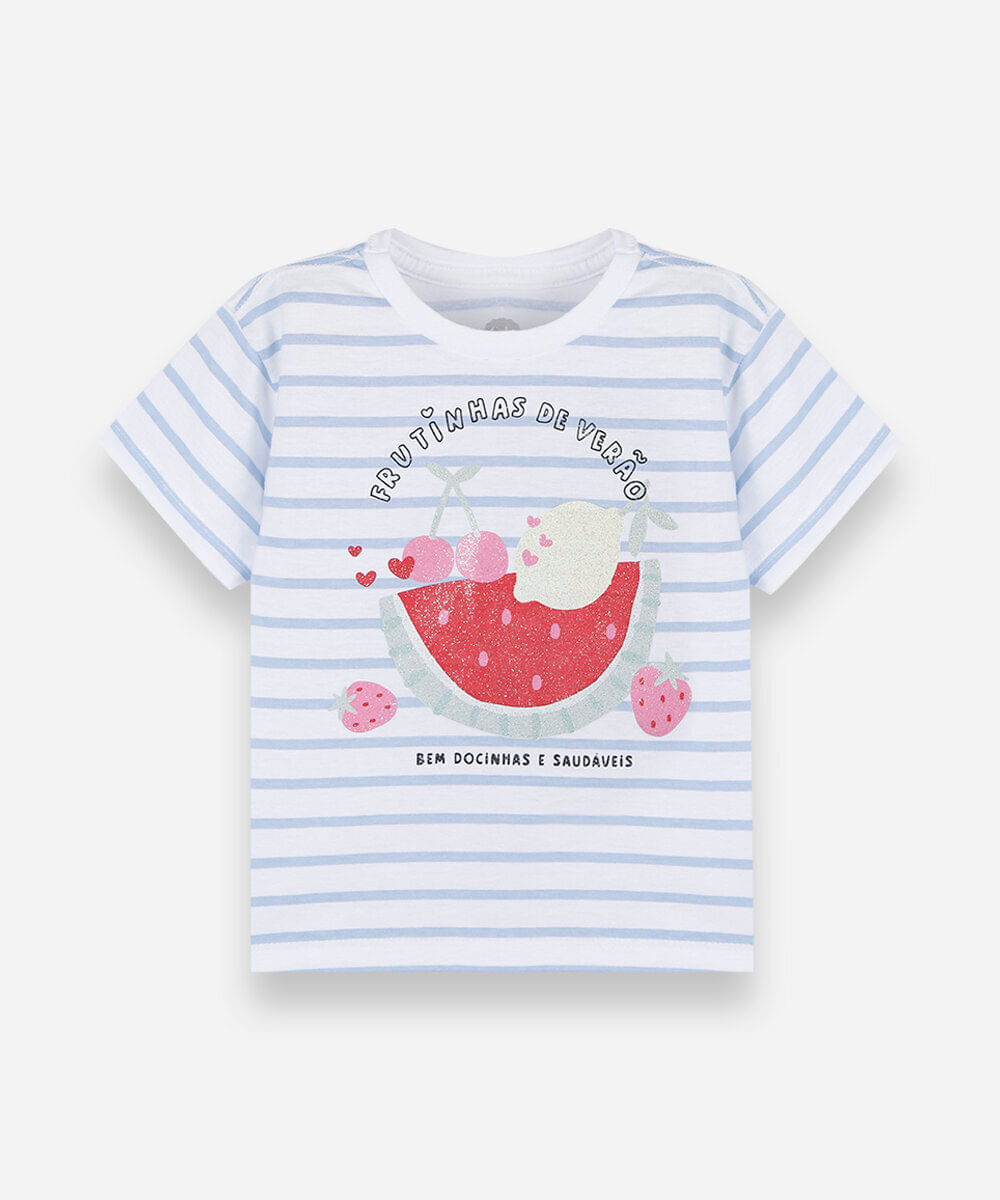 camiseta infantil de algodão listrada off white