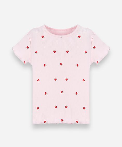 blusa infantil manga curta estampada rosa