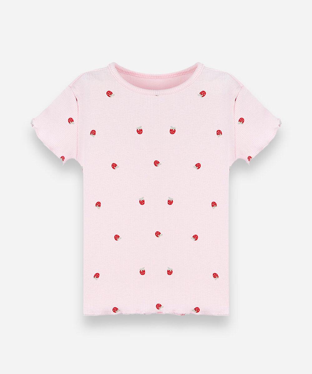 blusa infantil manga curta estampada rosa