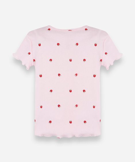 blusa infantil manga curta estampada rosa