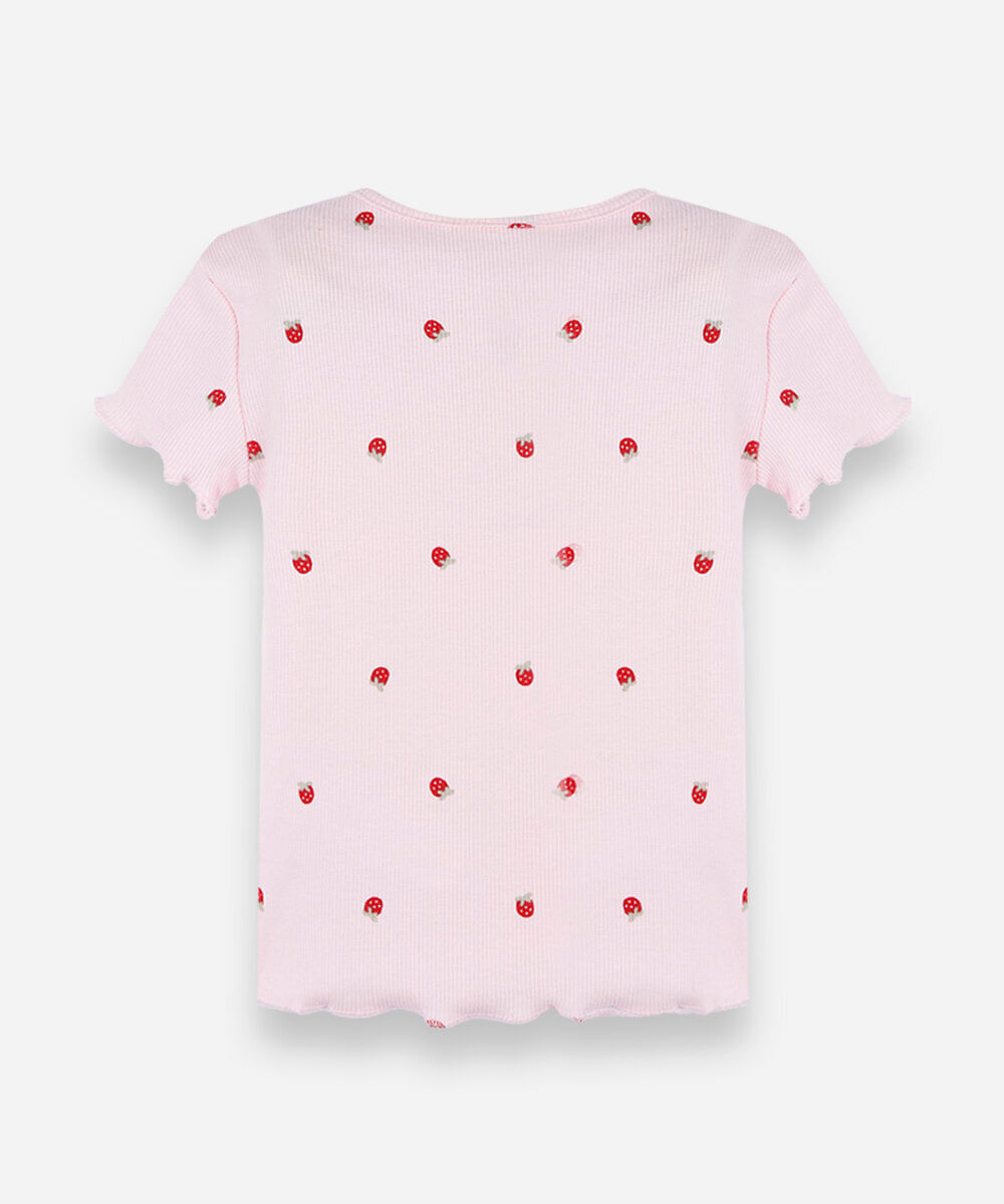 blusa infantil manga curta estampada rosa