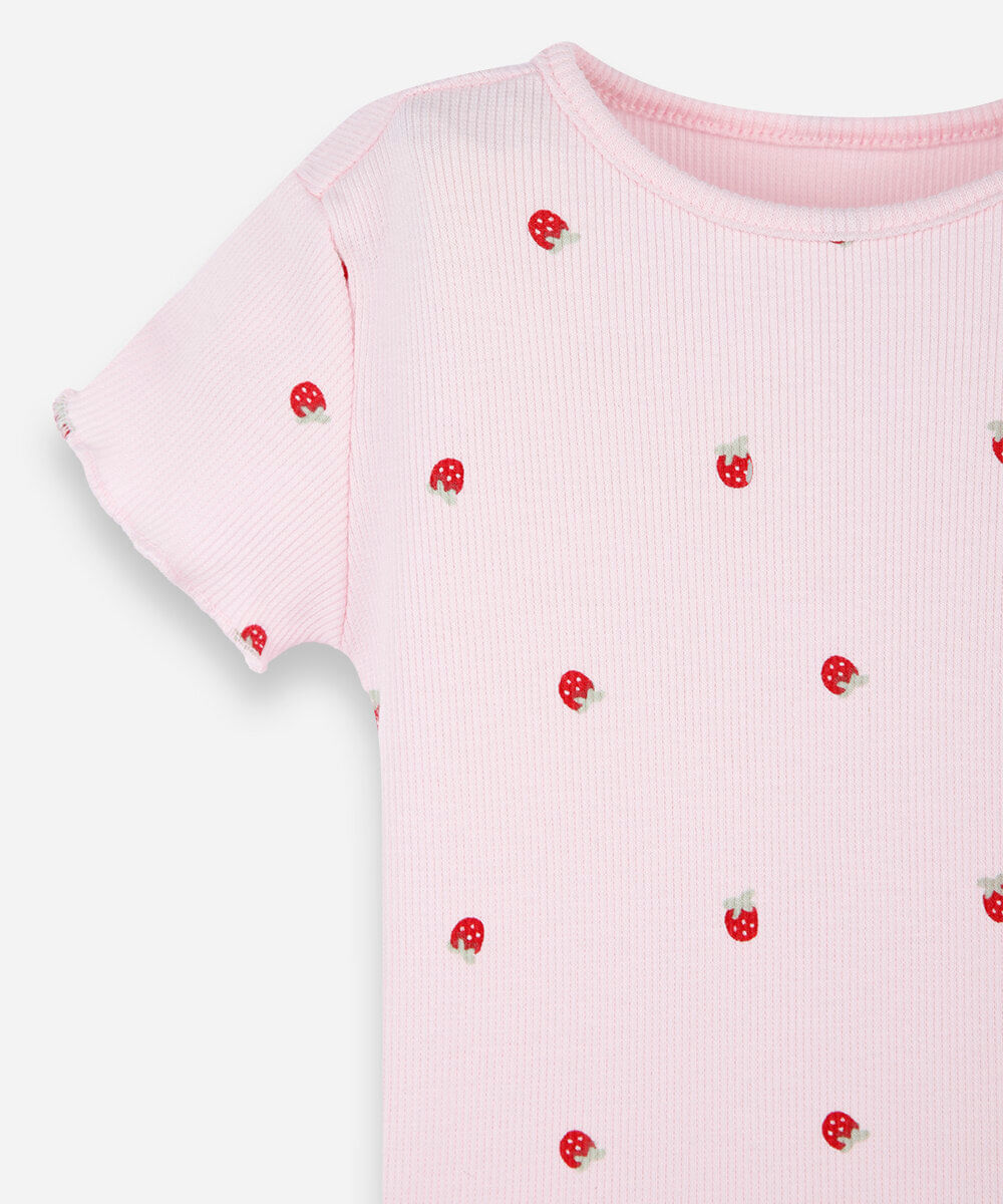 blusa infantil manga curta estampada rosa
