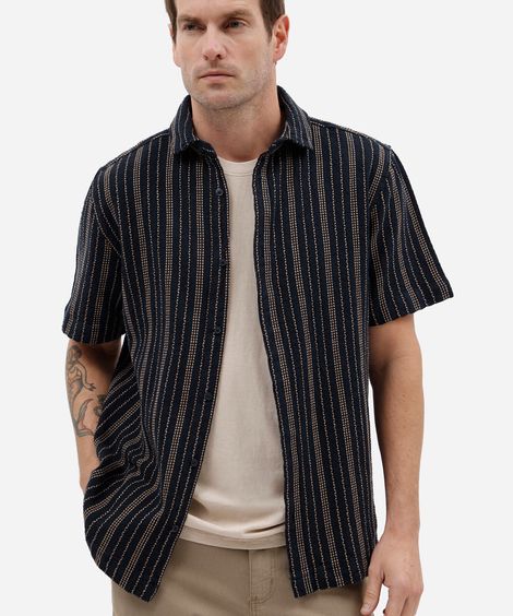 camisa masculina de algodão manga curta listrada azul