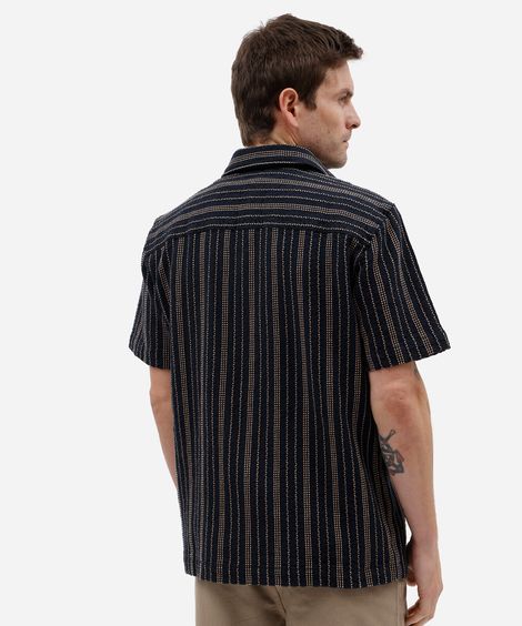 camisa masculina de algodão manga curta listrada azul