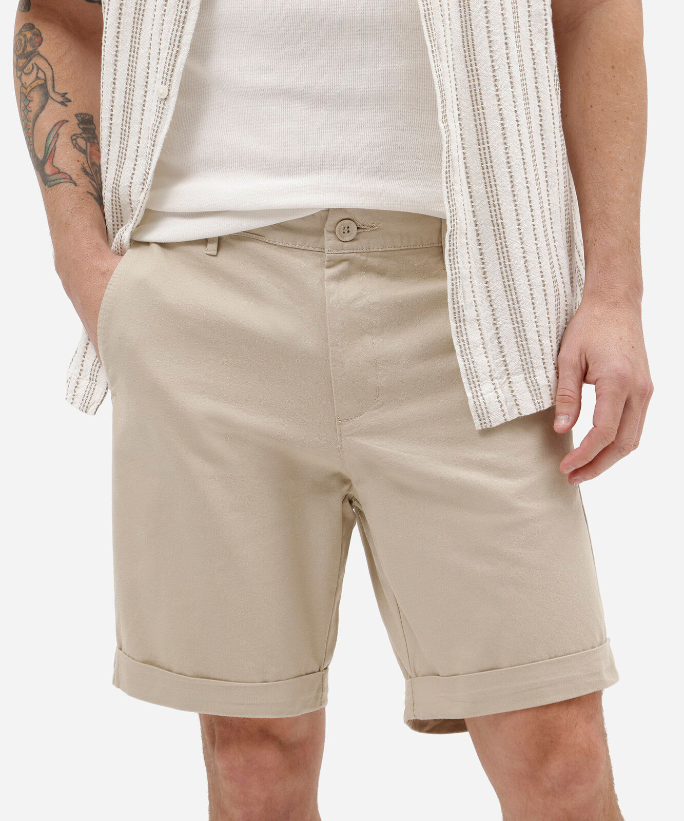 bermuda chino reta masculina de sarja bege