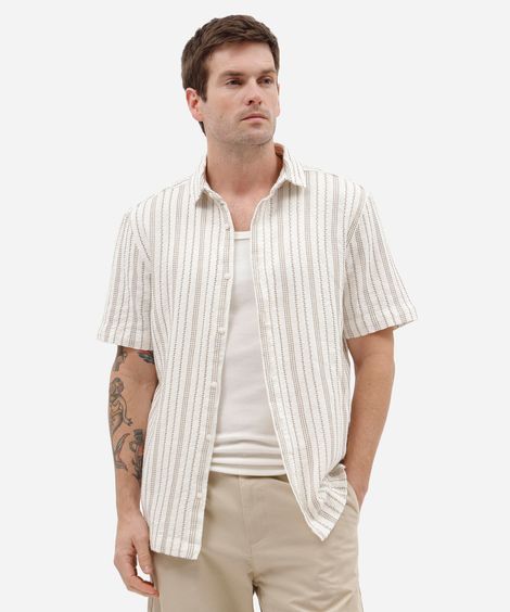 camisa masculina de algodão manga curta listrada off white