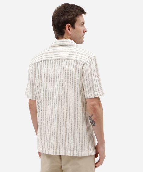 camisa masculina de algodão manga curta listrada off white