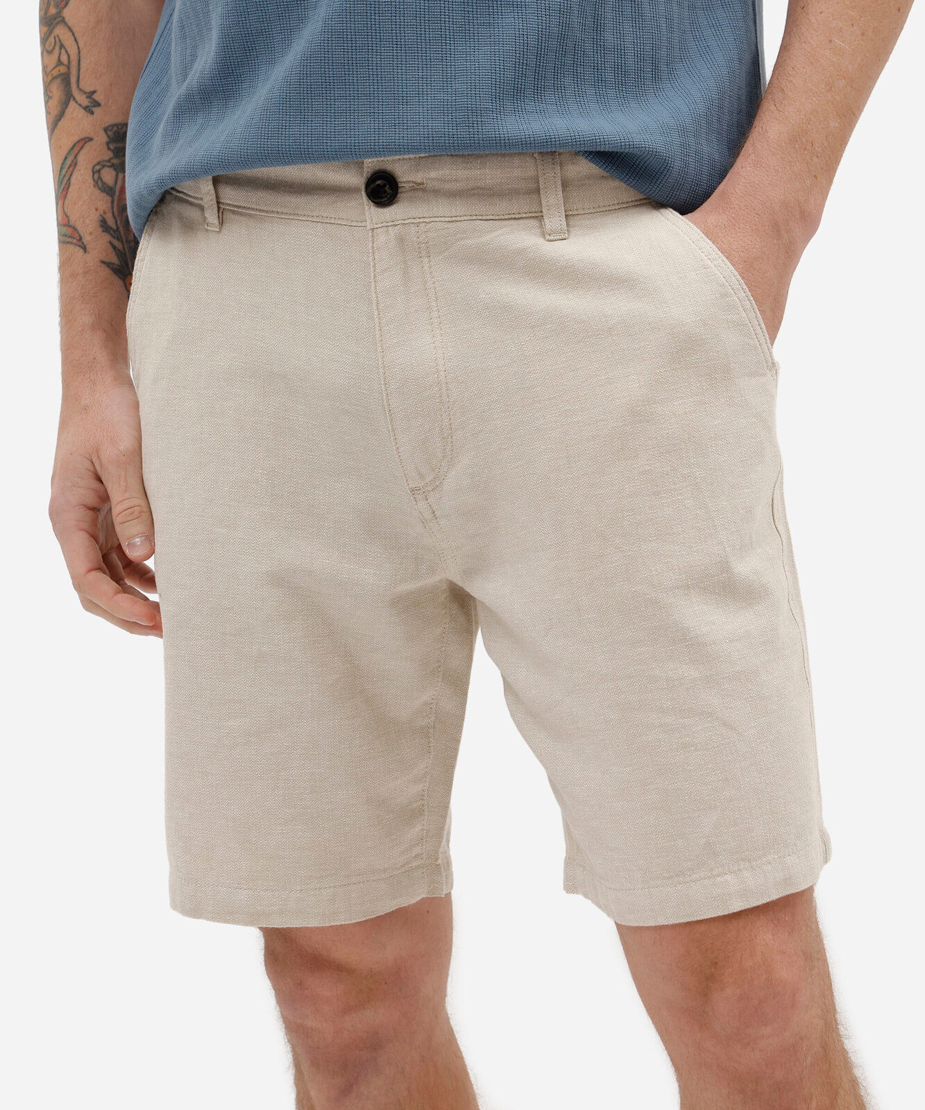 bermuda masculina reta com linho bege