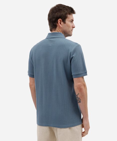polo masculina de algodão manga curta texturizada azul