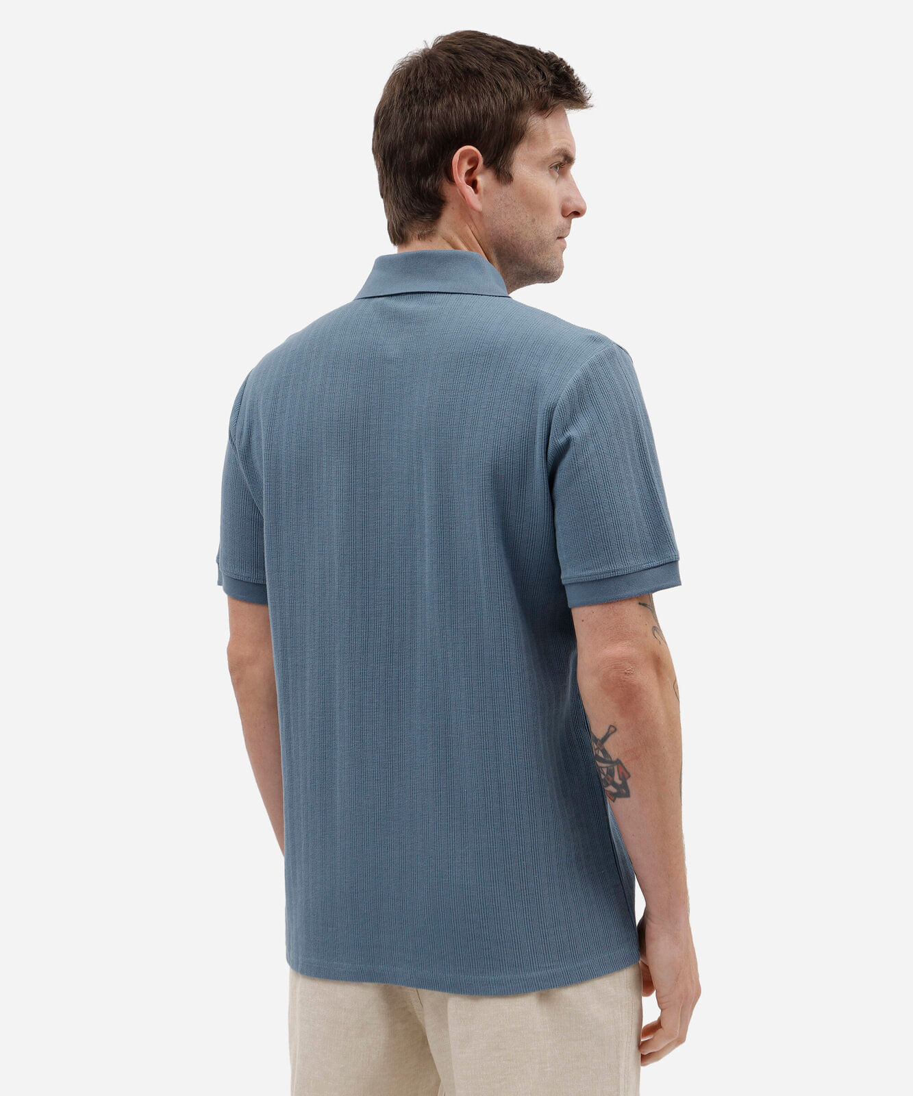 polo masculina de algodão manga curta texturizada azul