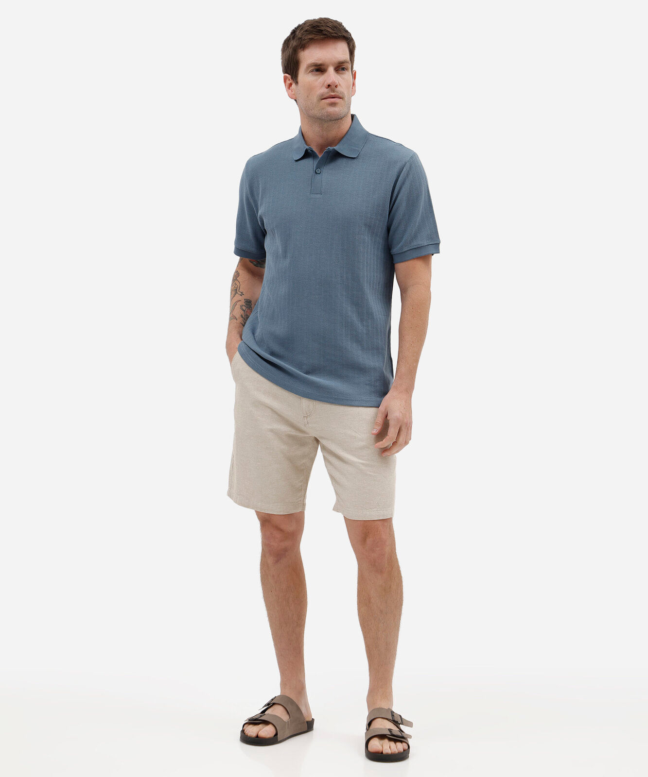 polo masculina de algodão manga curta texturizada azul