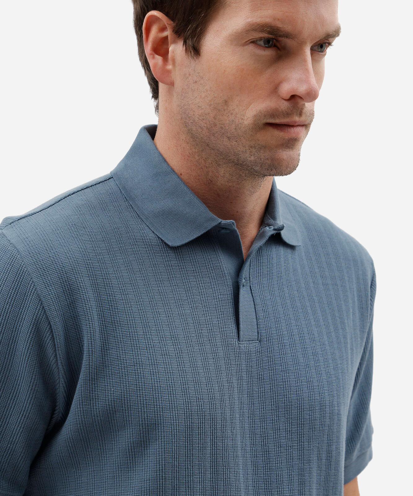 polo masculina de algodão manga curta texturizada azul