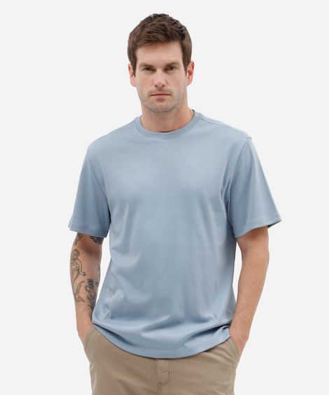 camiseta masculina de algodão peruano manga curta azul