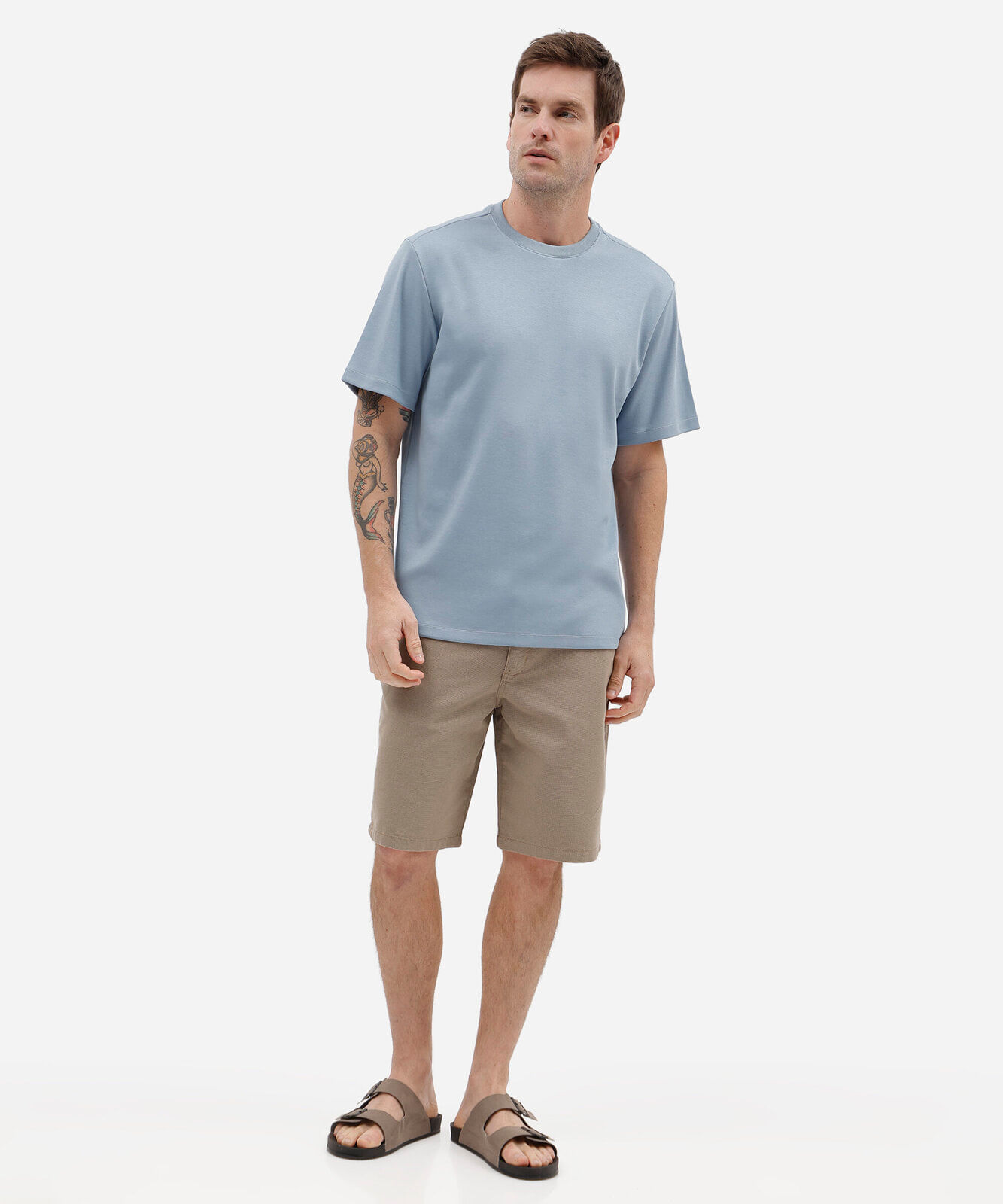 camiseta masculina de algodão peruano manga curta azul