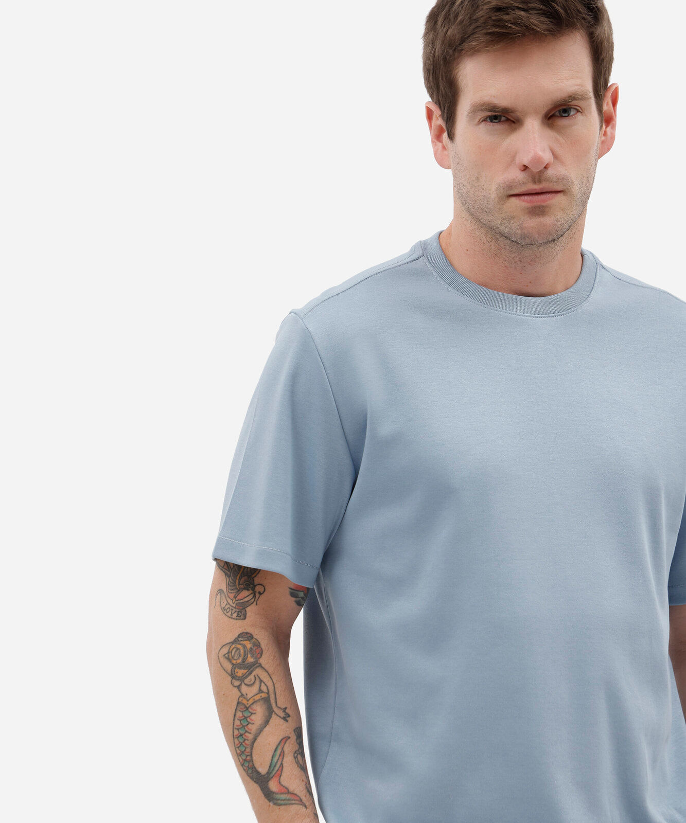 camiseta masculina de algodão peruano manga curta azul
