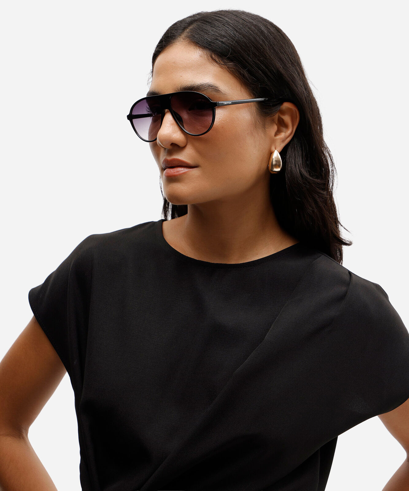 óculos de sol feminino aviador de acetato triton preto