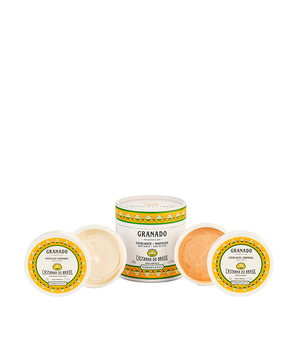 kit granado com manteiga e esfoliante corporal castanha do brasil 60g