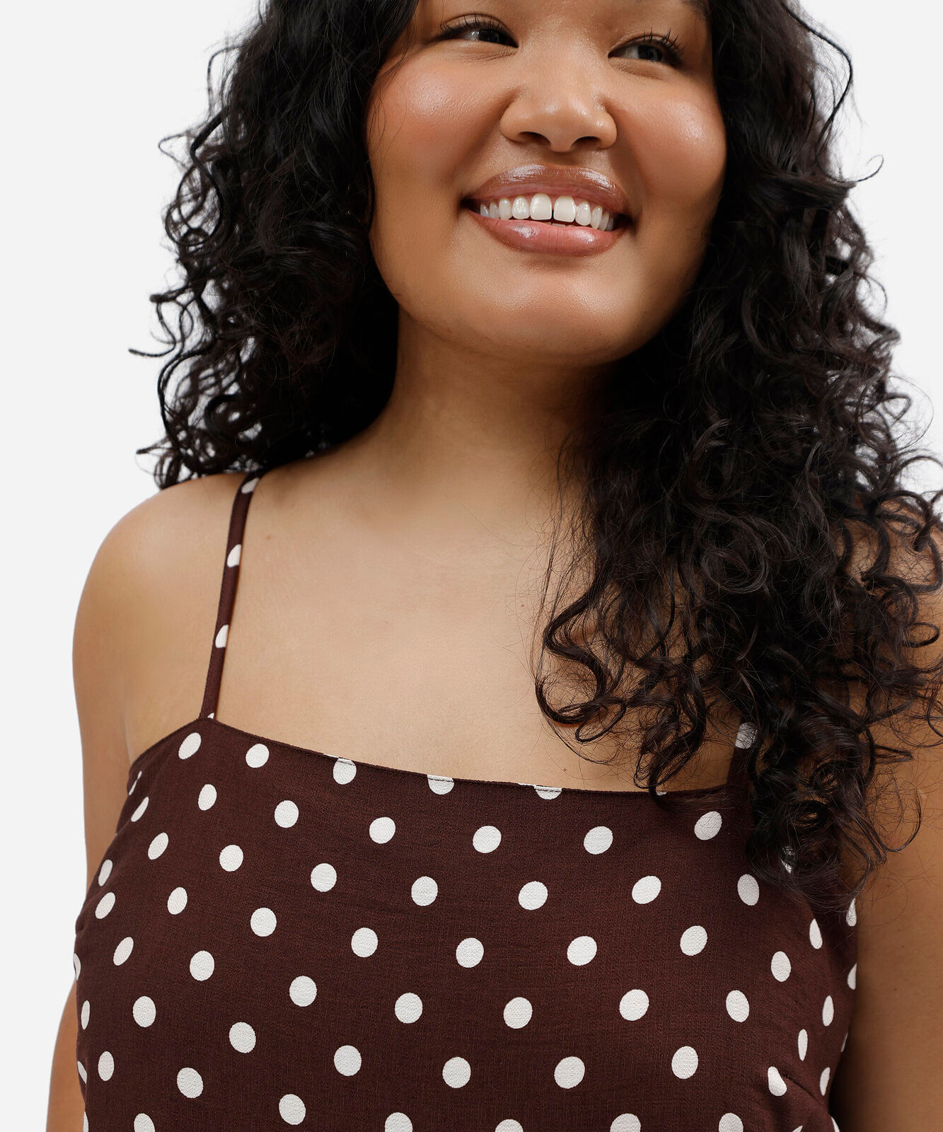 vestido longo alça fina feminino com viscose e bolsos poá plus size marrom