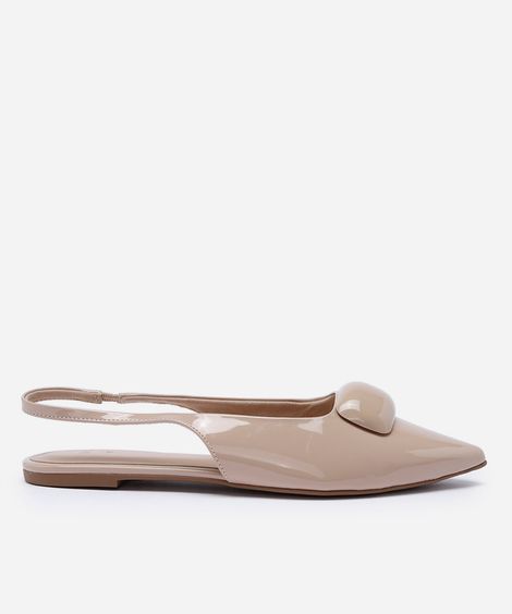 sapatilha slingback feminina de bico fino com aplicação frontal bege