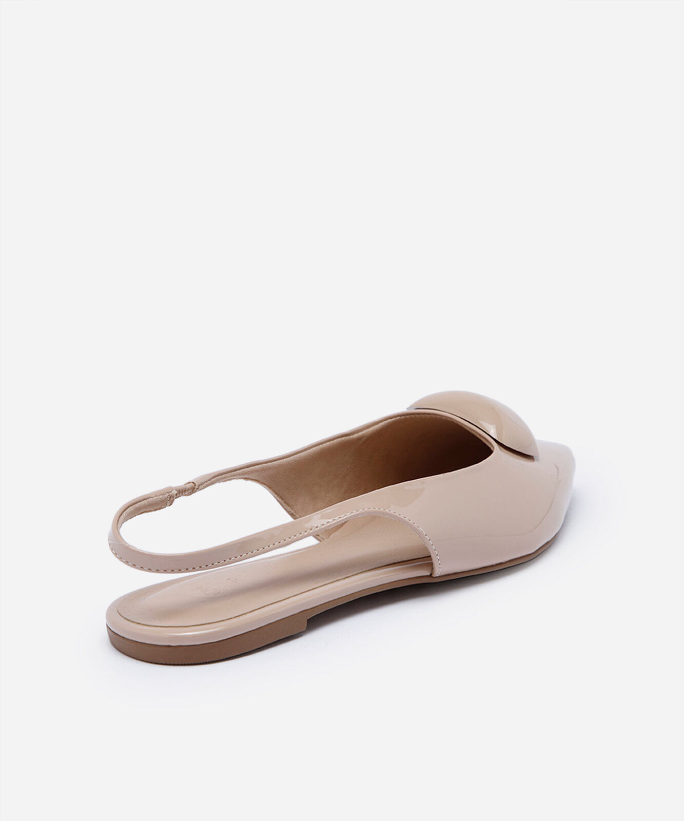 sapatilha slingback feminina de bico fino com aplicação frontal bege