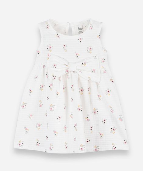 vestido midi infantil com laço floral off white