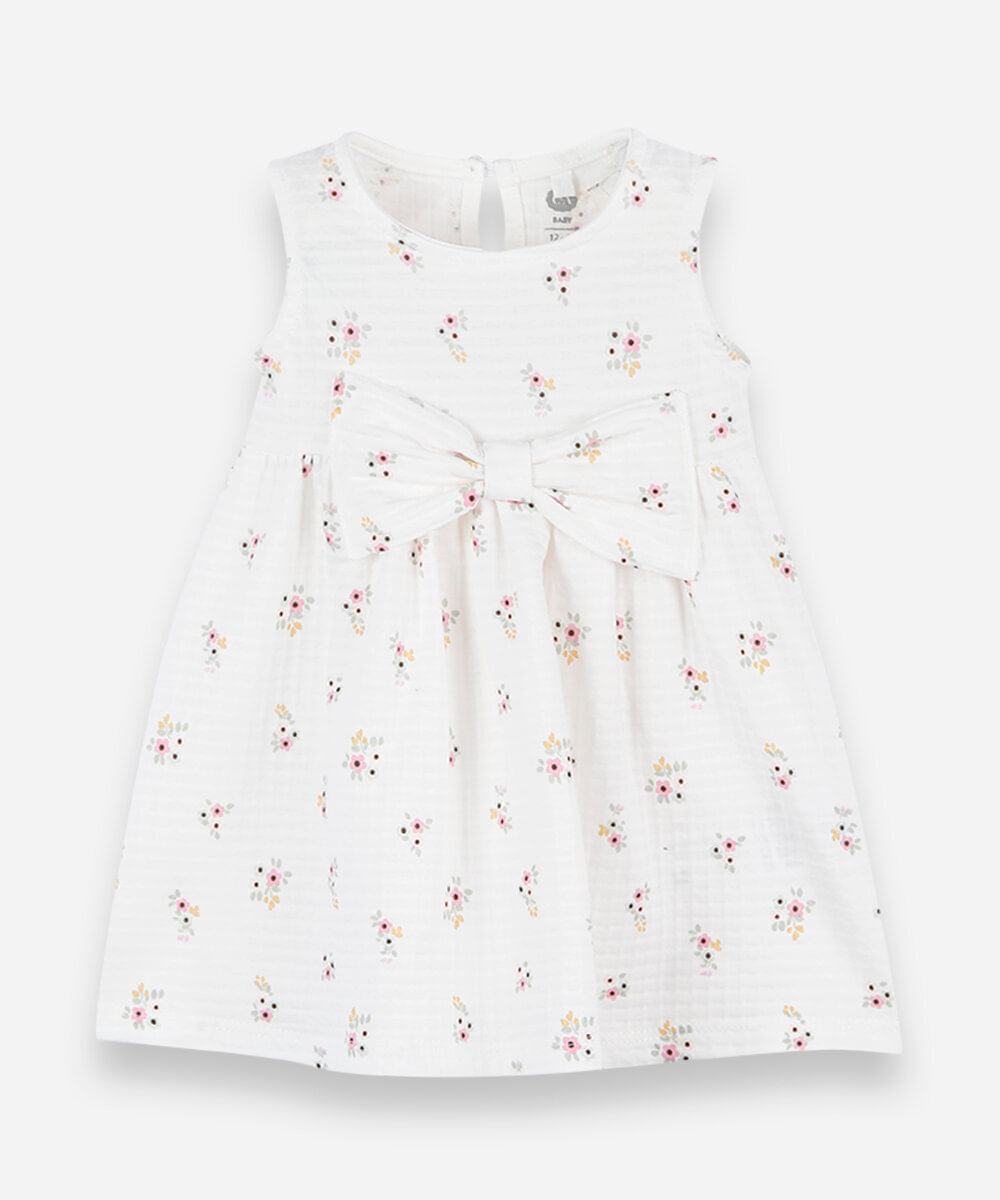 vestido midi infantil com laço floral off white