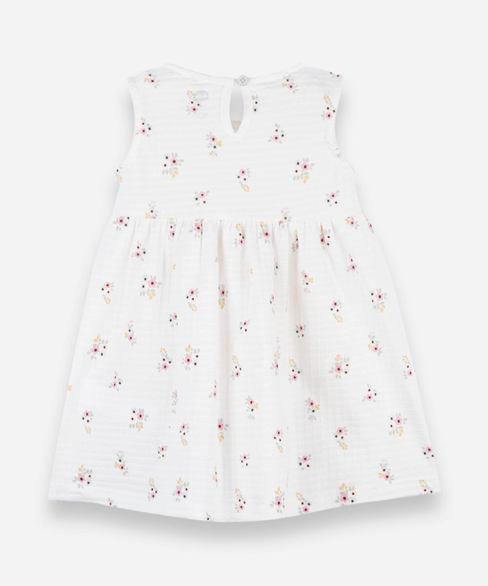 vestido midi infantil com laço floral off white