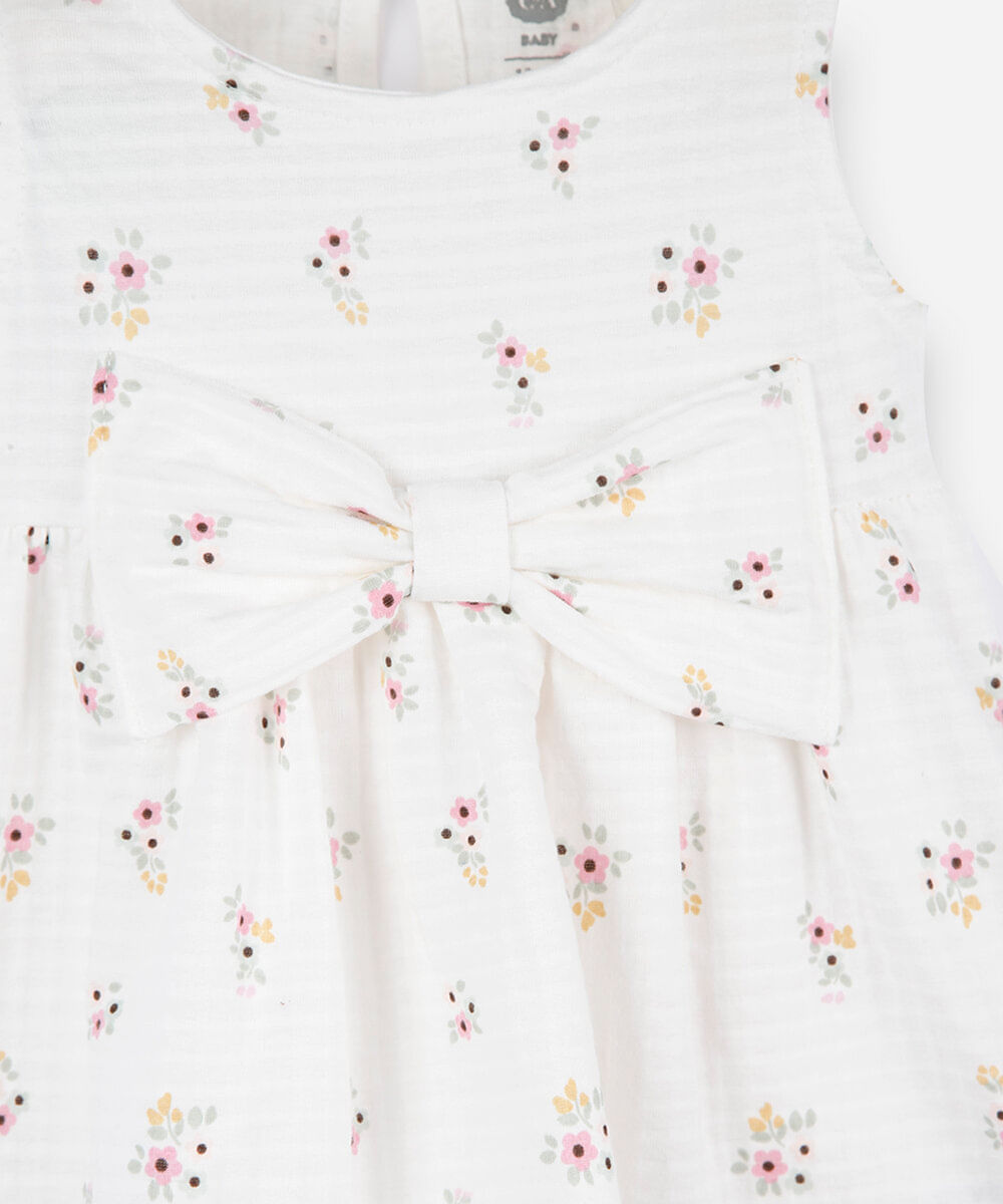 vestido midi infantil com laço floral off white