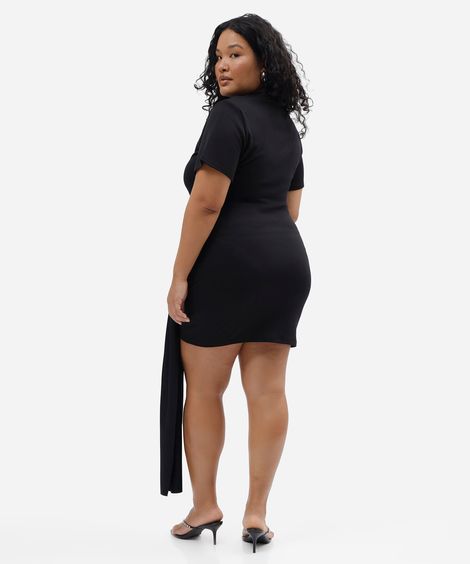 vestido curto feminino com ombreira franzido mindset plus size preto